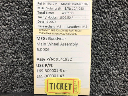 Goodyear 9541932 (Use: 169-300001-43) Goodyear Main Wheel Assembly 6.00-6