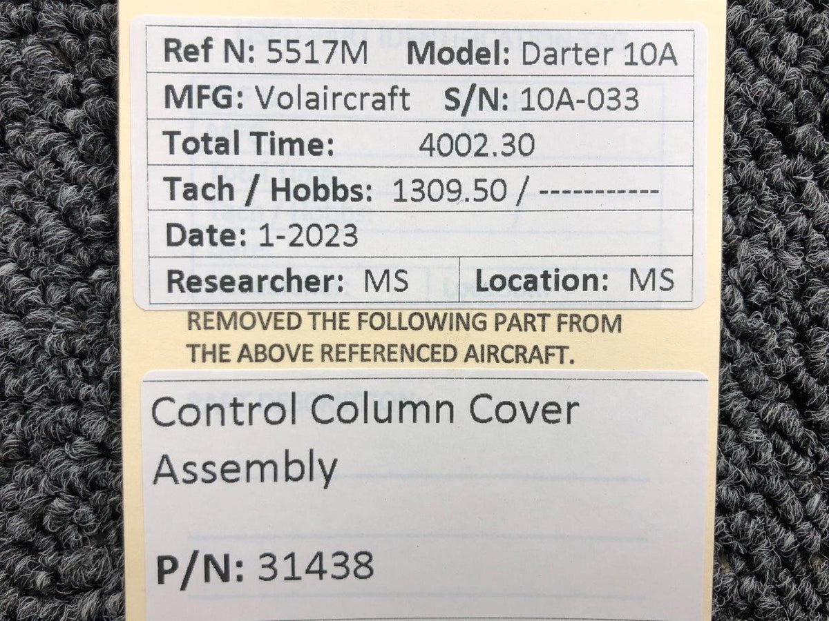 Volairecraft 31438 Volaircraft 10A Control Column Cover Assembly