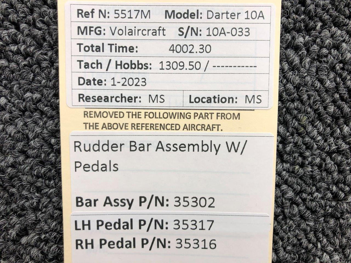 Volairecraft 35302, 35317 Volaircraft 10A Rudder Bar Assembly with Pedals