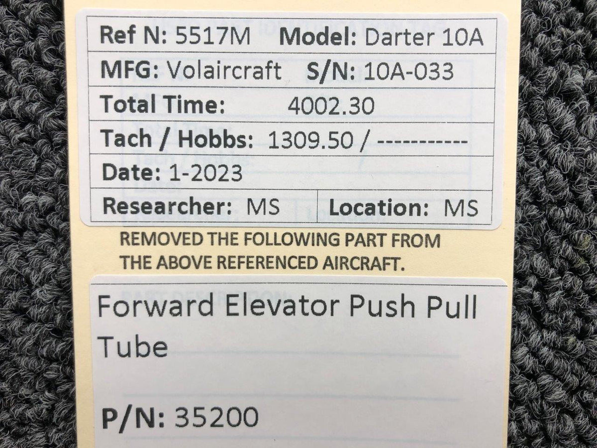 Volairecraft 35200 Volaircraft 10A Forward Elevator Push Pull Tube