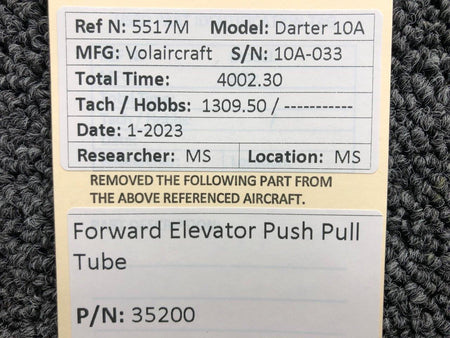 Volairecraft 35200 Volaircraft 10A Forward Elevator Push Pull Tube