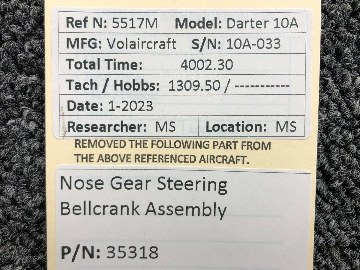 Volairecraft 35318 Volaircraft 10A Nose Gear Steering Bellcrank Assembly