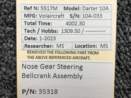 Volairecraft 35318 Volaircraft 10A Nose Gear Steering Bellcrank Assembly