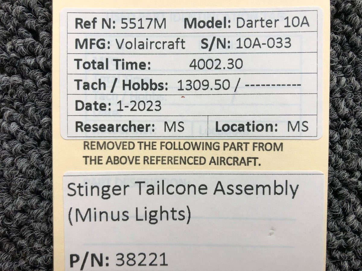 Volairecraft 38221 Volaircraft 10A Stinger Tailcone Assembly (Minus Lights)