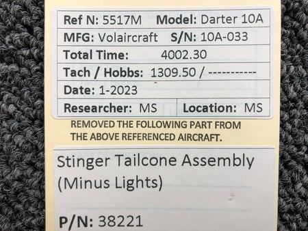 Volairecraft 38221 Volaircraft 10A Stinger Tailcone Assembly (Minus Lights)
