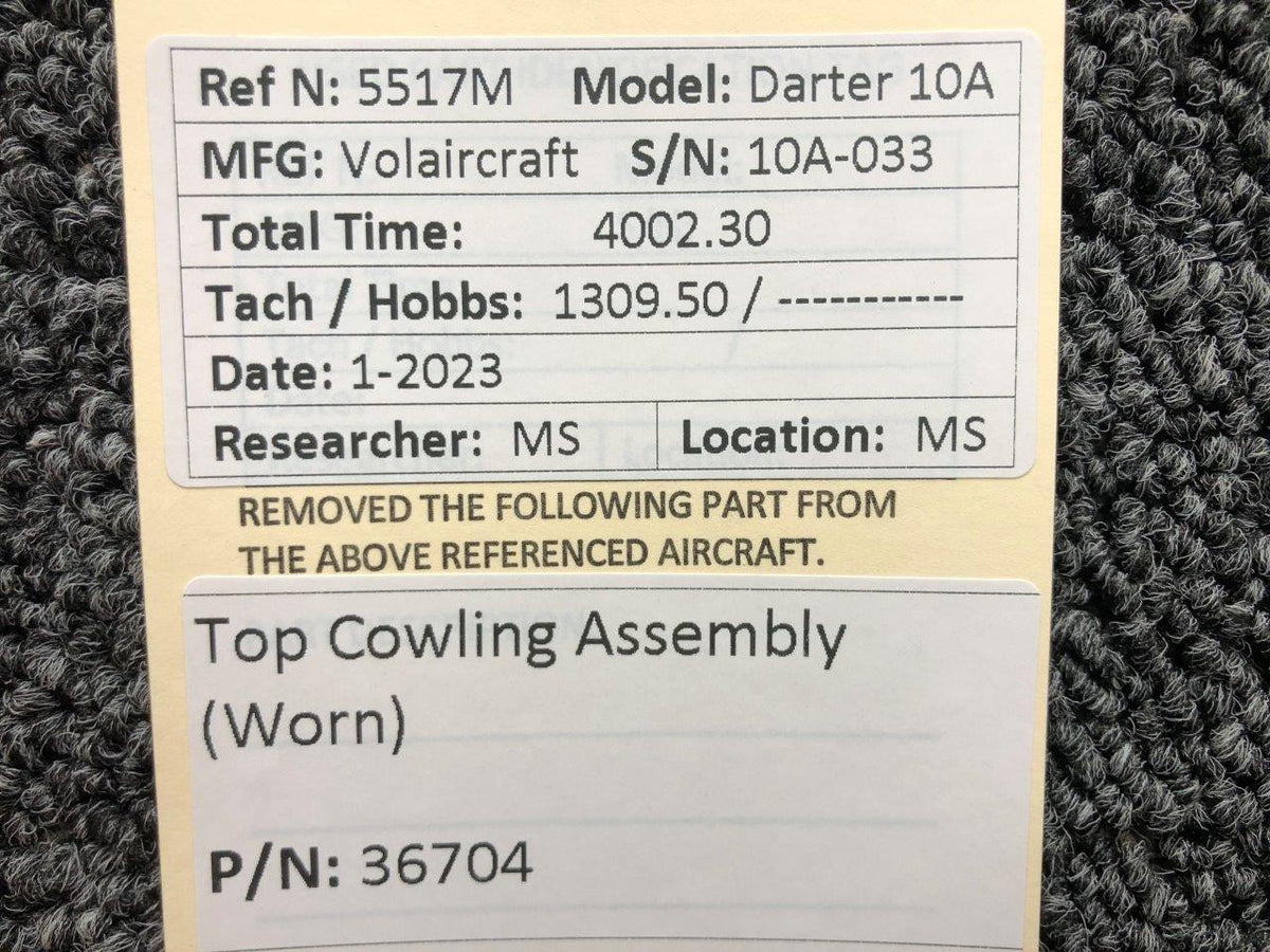 Volairecraft 36704 Volaircraft 10A Top Cowling Assembly (Worn)