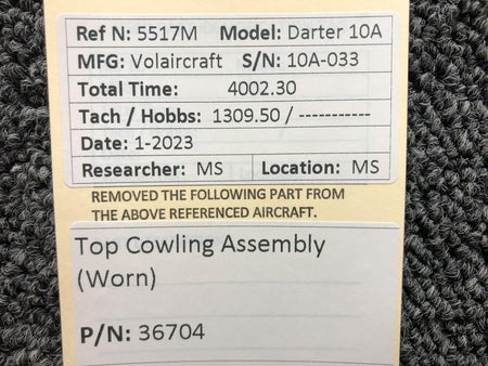 Volairecraft 36704 Volaircraft 10A Top Cowling Assembly (Worn)
