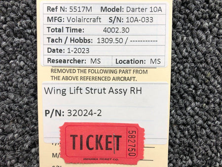Volairecraft 32024-2 Volaircraft 10A Wing Lift Strut Assembly RH (Minus Fitting)