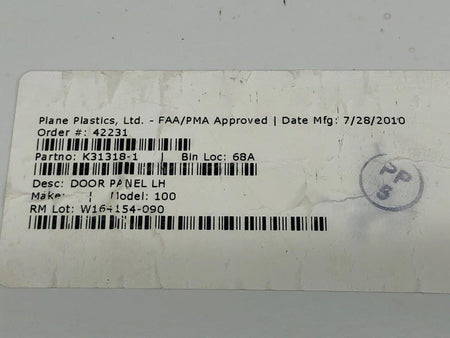 Plane Plastics K31318-1 Plane Plastics LTD Interior Door Panel LH (Fragile)