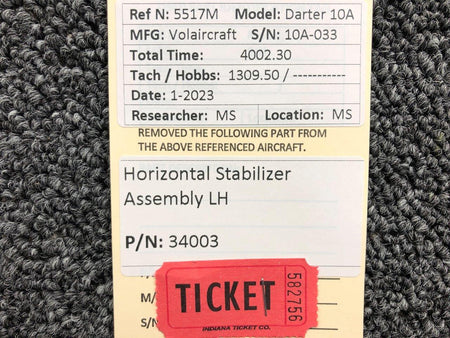Volairecraft 34003 Volaircraft 10A Horizontal Stabilizer Assembly LH