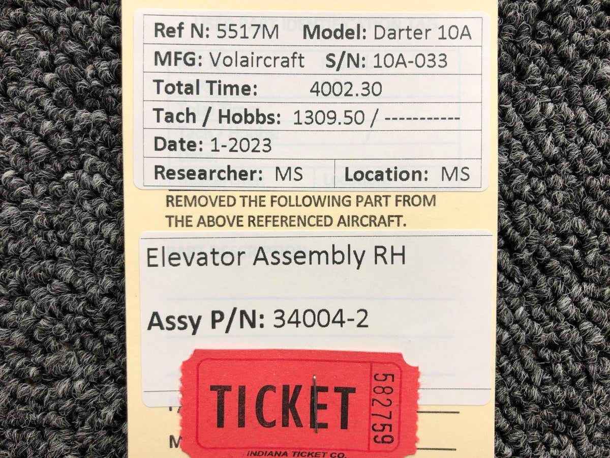 Volairecraft 34004-2 Volaircraft 10A Elevator Assembly RH