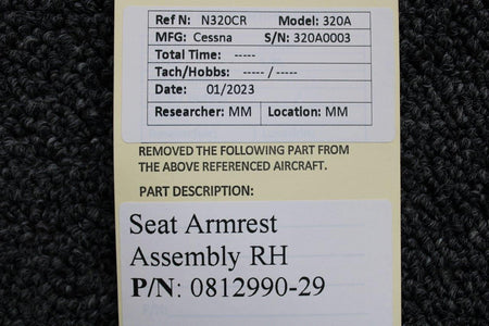 Cessna Aircraft Parts 0812990-29 Cessna 320A Armrest Assembly RH