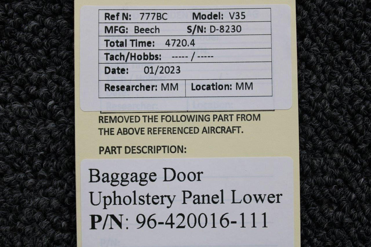 Beechcraft Parts 96-420016-111 Beechcraft V-35 Baggage Door Upholstery Panel Lower