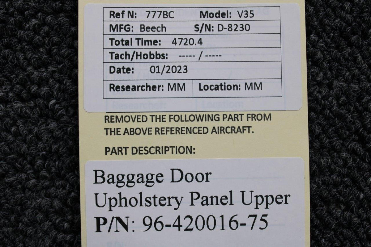 Beechcraft Parts 96-420016-75 Beechcraft V-35 Baggage Door Upholstery Panel Upper