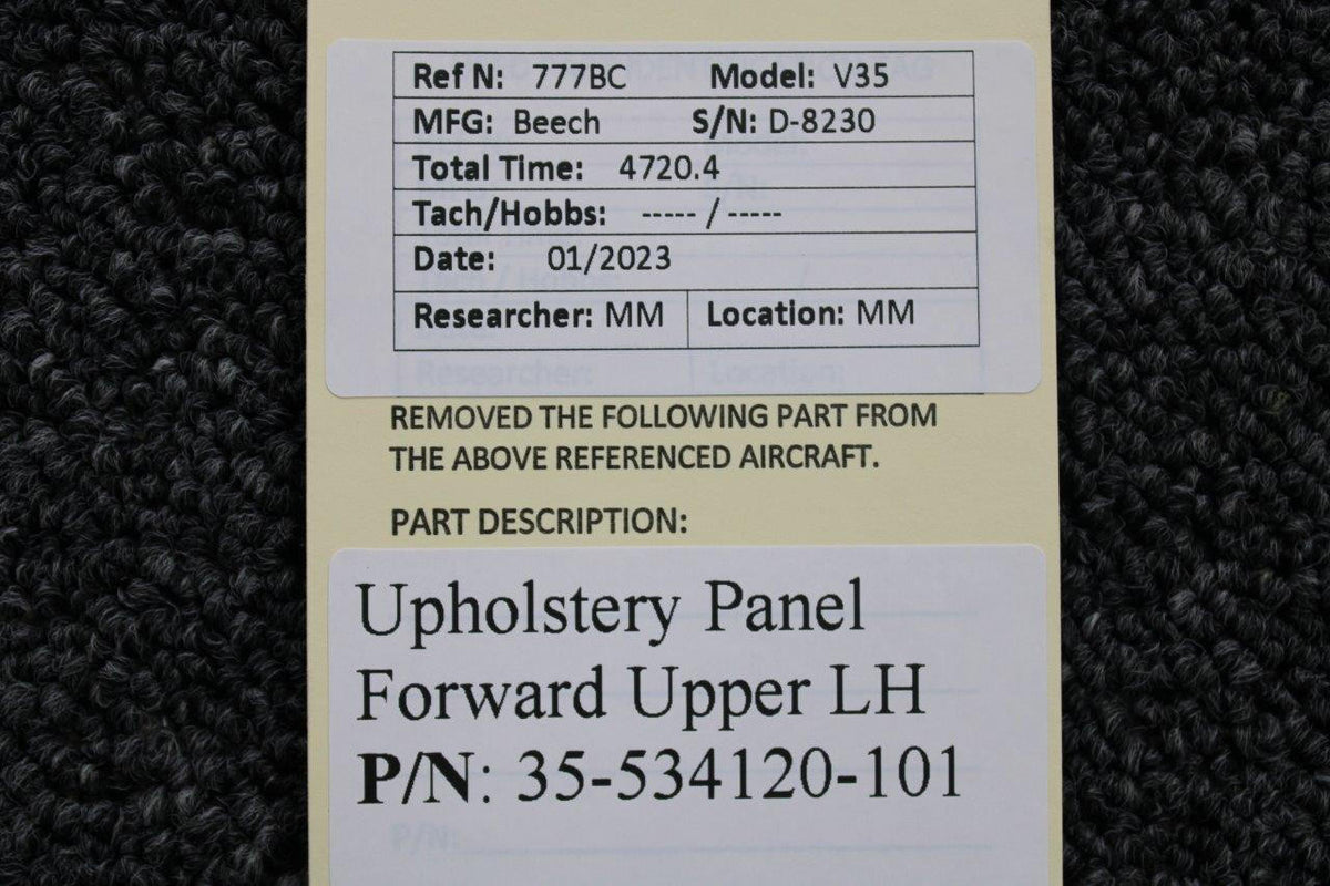 Beechcraft Parts 35-534120-101 Beechcraft V-35 Upholstery Panel Forward Upper LH