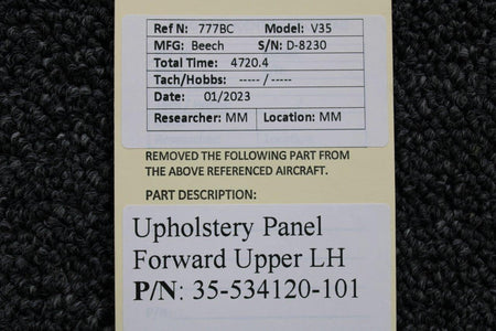 Beechcraft Parts 35-534120-101 Beechcraft V-35 Upholstery Panel Forward Upper LH