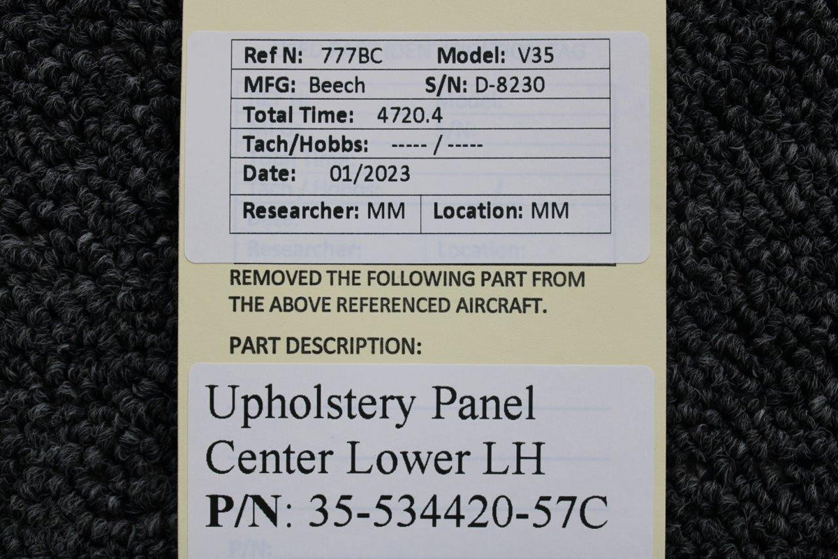 Beechcraft Parts 35-534420-57C Beechcraft V-35 Upholstery Panel Center Lower LH