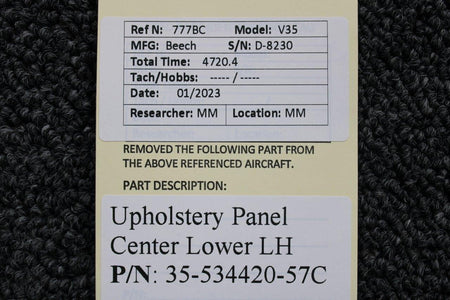 Beechcraft Parts 35-534420-57C Beechcraft V-35 Upholstery Panel Center Lower LH