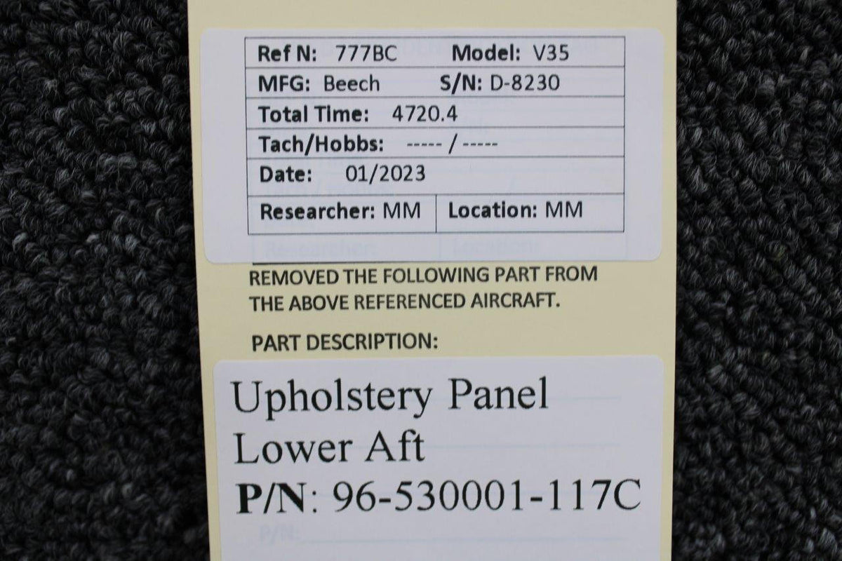 Beechcraft Parts 96-530001-117C Beechcraft V-35 Upholstery Panel Lower Aft