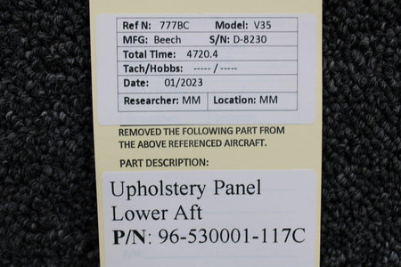 Beechcraft Parts 96-530001-117C Beechcraft V-35 Upholstery Panel Lower Aft