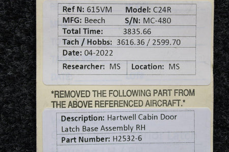 Hartwell H2532-6 Hartwell Cabin Door Latch Base Assembly RH
