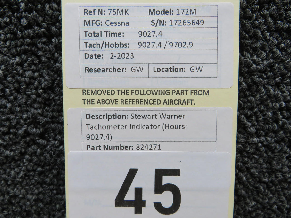 Stewart-Warner 824271 Stewart Warner Tachometer Indicator (Hours: 9027.4)