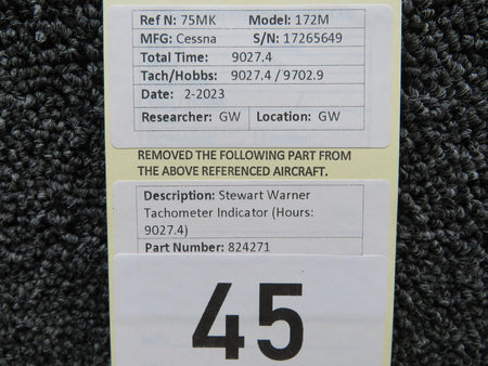 Stewart-Warner 824271 Stewart Warner Tachometer Indicator (Hours: 9027.4)