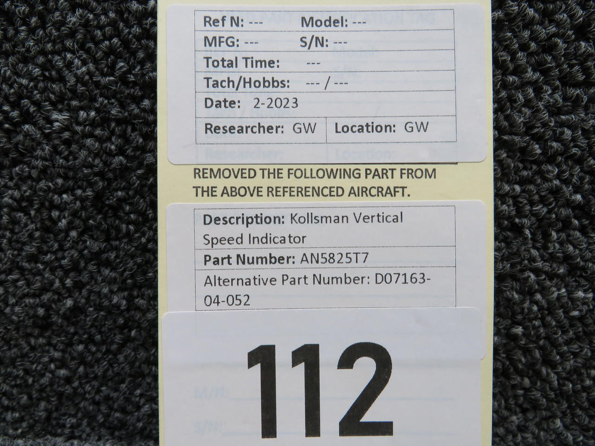 kollsman AN5825T7 (Alt: D07163-04-052) Kollsman Vertical Speed Indicator