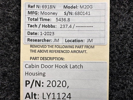 Mooney Aircraft Parts & Accessories 2020 (Alt: LY1124) Mooney M20G Cabin Door Hook Latch Housing