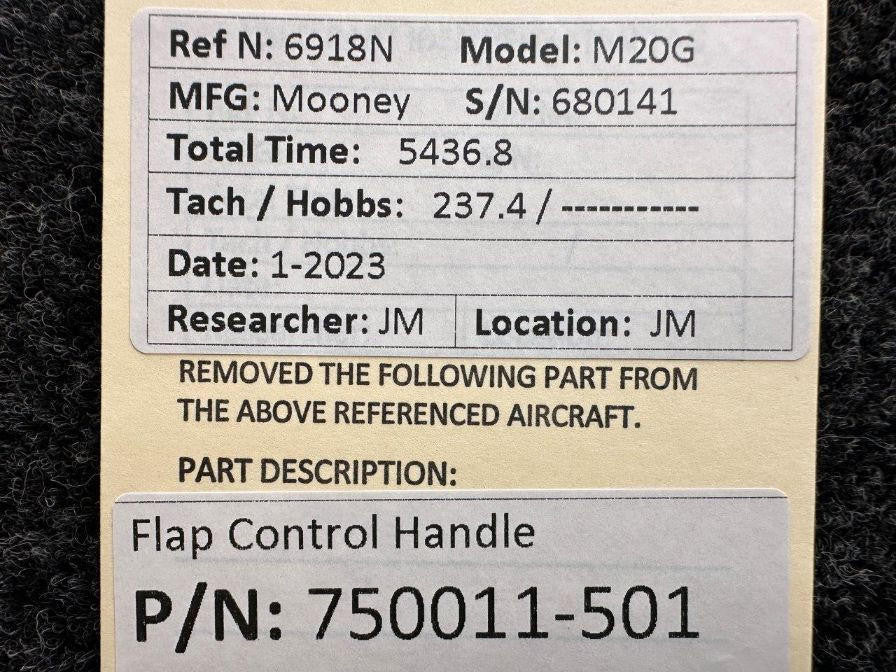 Mooney Aircraft Parts & Accessories 750011-501 Mooney M20G Flap Control Handle