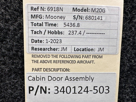 Mooney Aircraft Parts & Accessories 340124-503 Mooney M20G Cabin Door Assembly