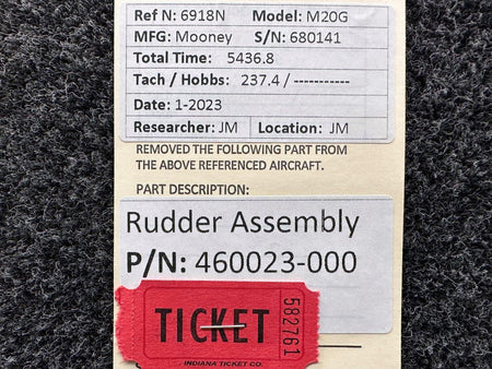 Mooney Aircraft Parts & Accessories 460023-000 Mooney M20G Rudder Assembly