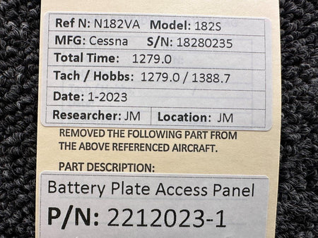 Cessna Aircraft Parts 2212023-1 Cessna 182S Battery Plate Access Panel