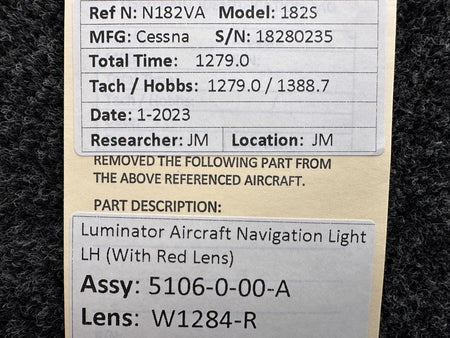 luminator 5106-0-00-A, W1284-R Luminator Aircraft Navigation Light LH with Lens