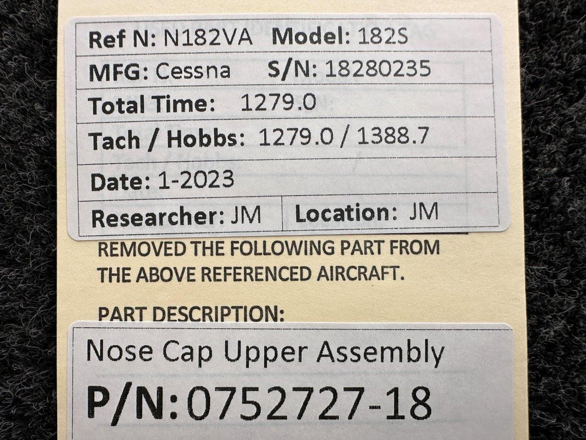 Cessna Aircraft Parts 0752727-18 Cessna 182S Nose Cap Upper Assembly