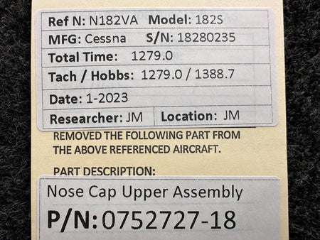 Cessna Aircraft Parts 0752727-18 Cessna 182S Nose Cap Upper Assembly