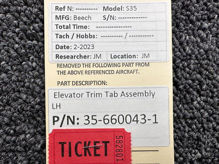 Beechcraft Parts 35-660043-1 Beechcraft S35 Elevator Trim Tab Assembly LH