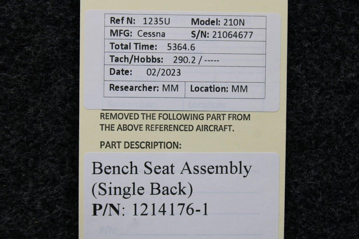 Cessna Aircraft Parts 1214176-1 Cessna 210N Bench Seat Assembly (Single Back)