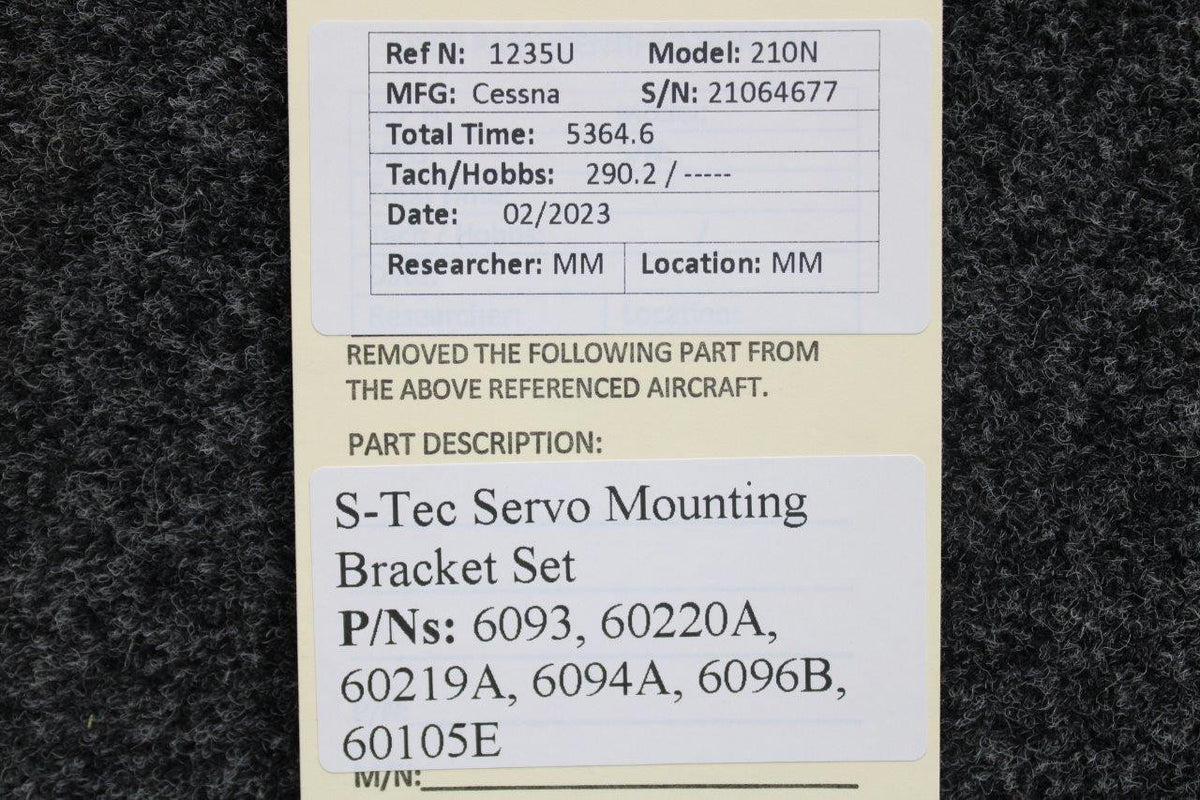 S-Tec Aviation Parts 6093, 60220A, 60219A, 6094A, 6096B, 60105E S-Tec Servo Mounting Bracket Set