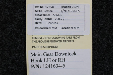 Cessna Aircraft Parts 1241634-5 Cessna 210N Main Gear Downlock Hook LH or RH