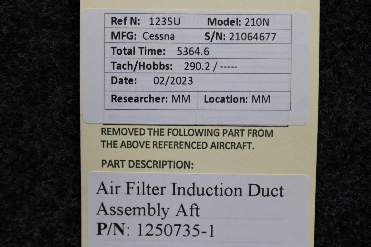Cessna Aircraft Parts 1250735-1 Cessna 210N Air Filter Induction Duct Assembly Aft