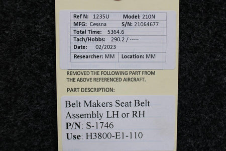 Belt Makers  S-1746 (Use: H3800-E1-110) Belt Makers Seatbelt Assembly LH or RH