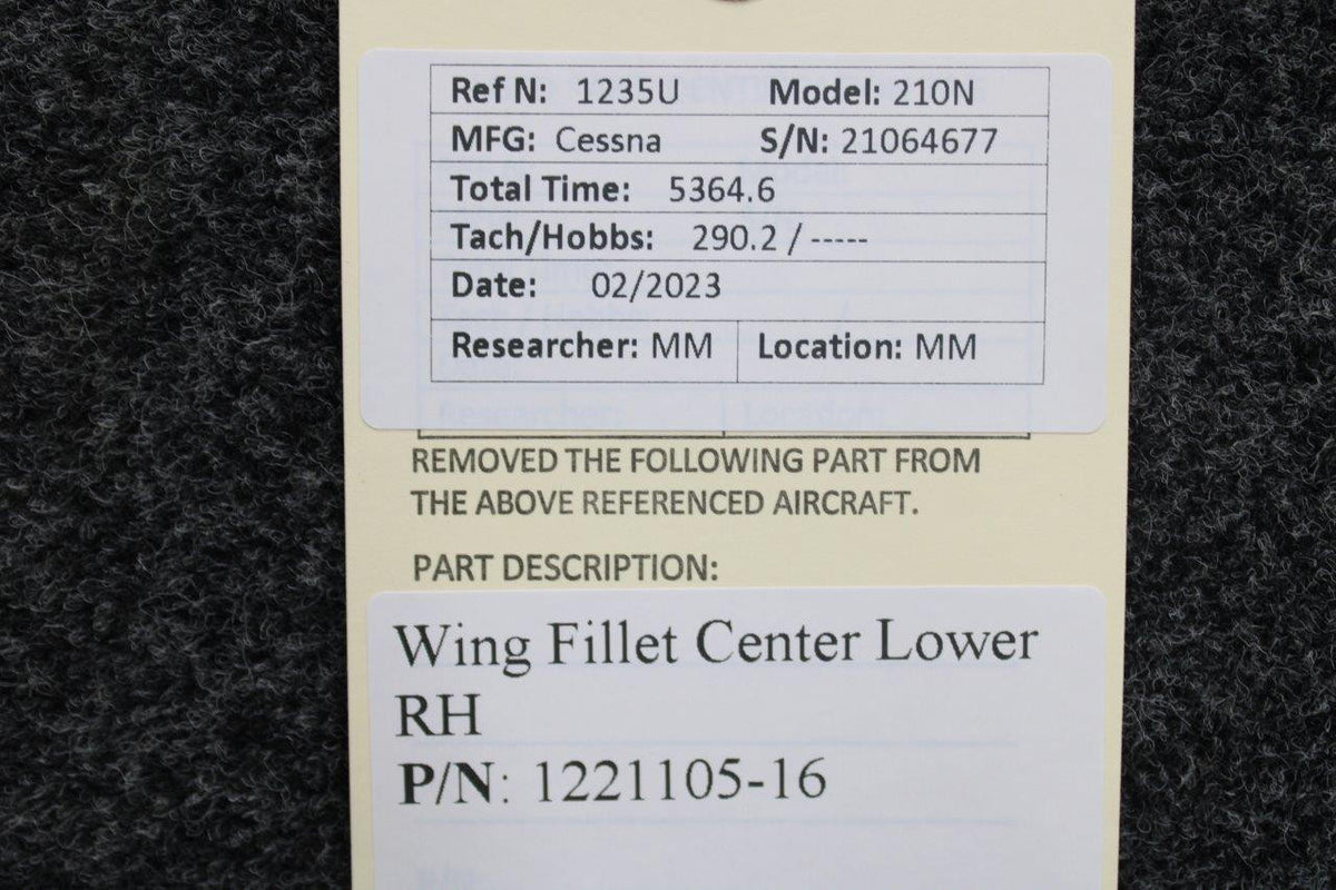 Cessna Aircraft Parts 1221105-16 Cessna 210N Wing Fillet Center Lower RH