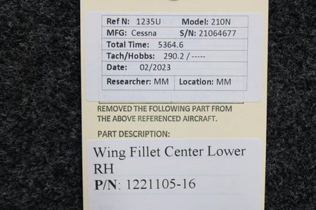 Cessna Aircraft Parts 1221105-16 Cessna 210N Wing Fillet Center Lower RH