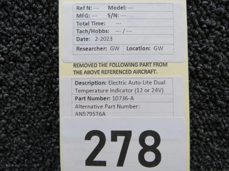 Electric Auto-Lite 10736-A (Alt: AN5795T6A) Electric Auto-Lite Dual Temperature Indicator (12 or 24V)