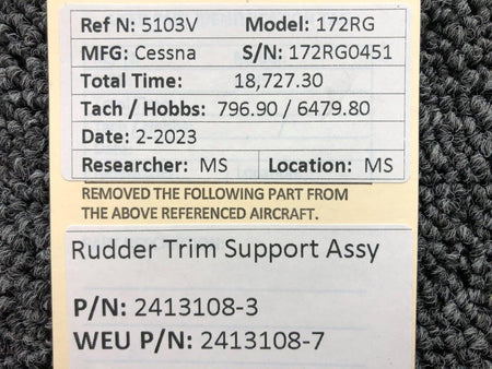 Cessna Aircraft Parts 2413108-3 (WEU: 2413108-7) Cessna 172RG Rudder Trim Support Assembly