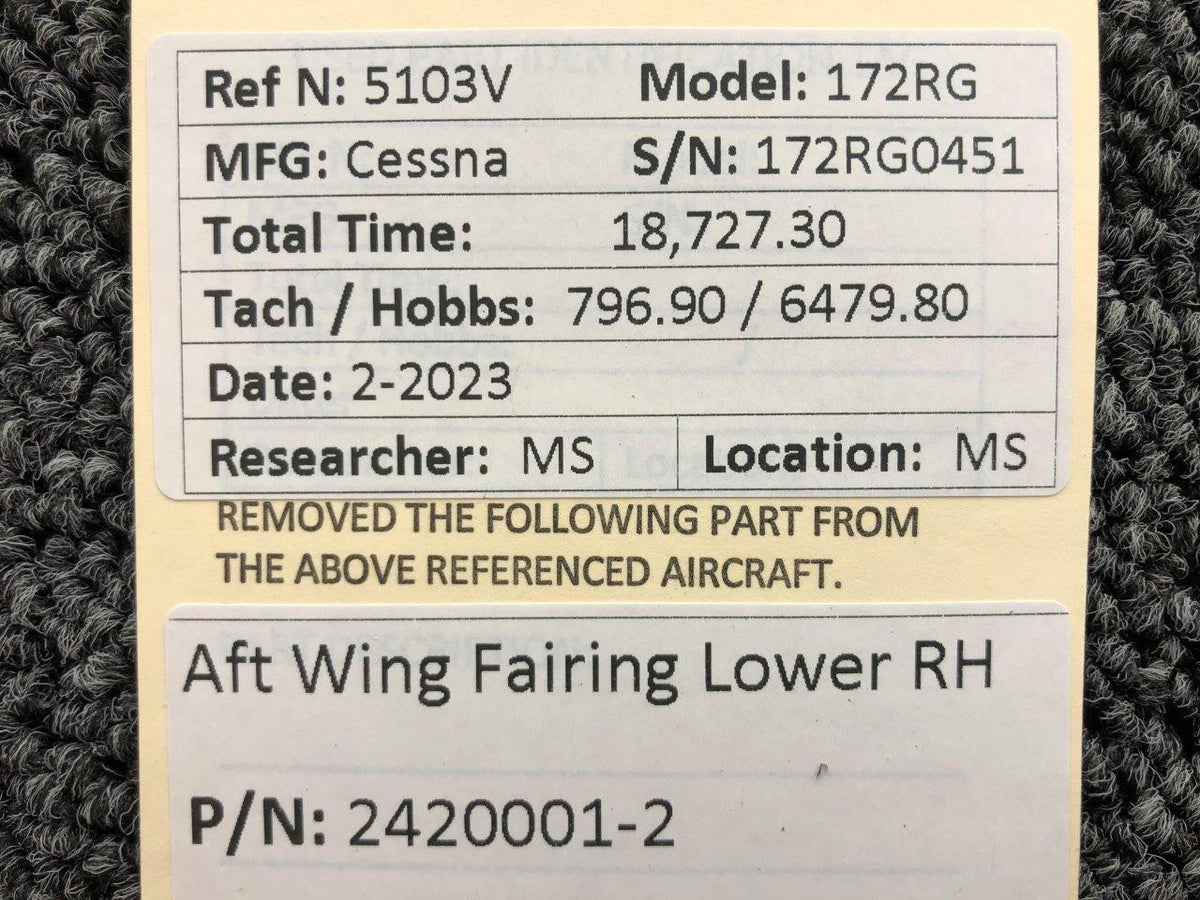 Cessna Aircraft Parts 2420001-2 Cessna 172RG Aft Wing Fairing Lower RH