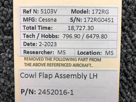Cessna Aircraft Parts 2452016-1 Cessna 172RG Cowl Flap Assembly LH (White)