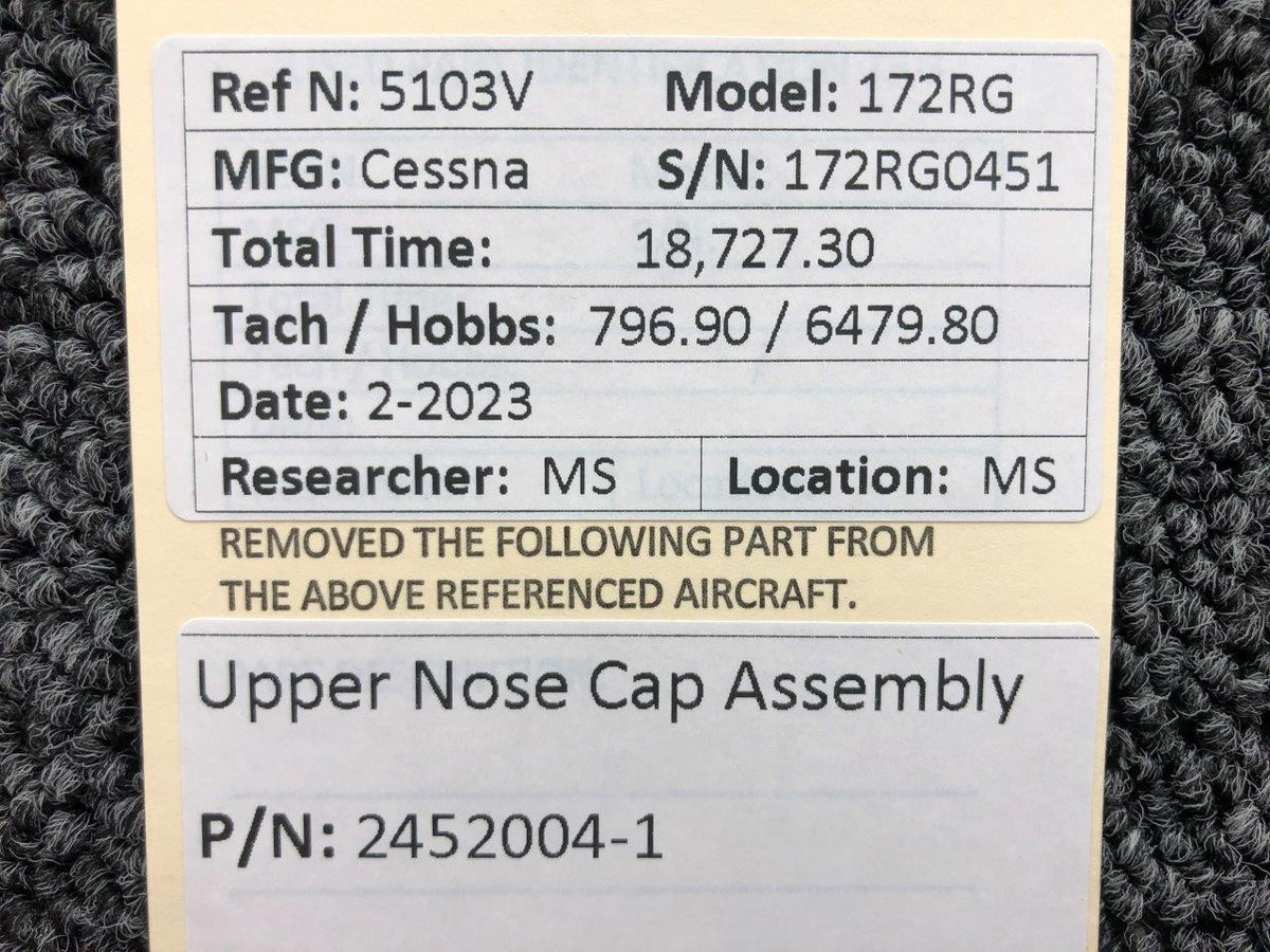 Cessna Aircraft Parts 2452004-1 Cessna 172RG Upper Nose Cap Assembly
