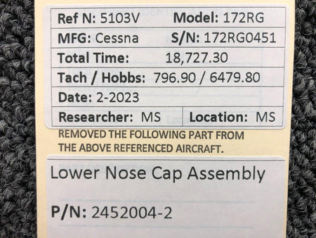 Cessna Aircraft Parts 2452004-2 Cessna 172RG Lower Nose Cap Assy
